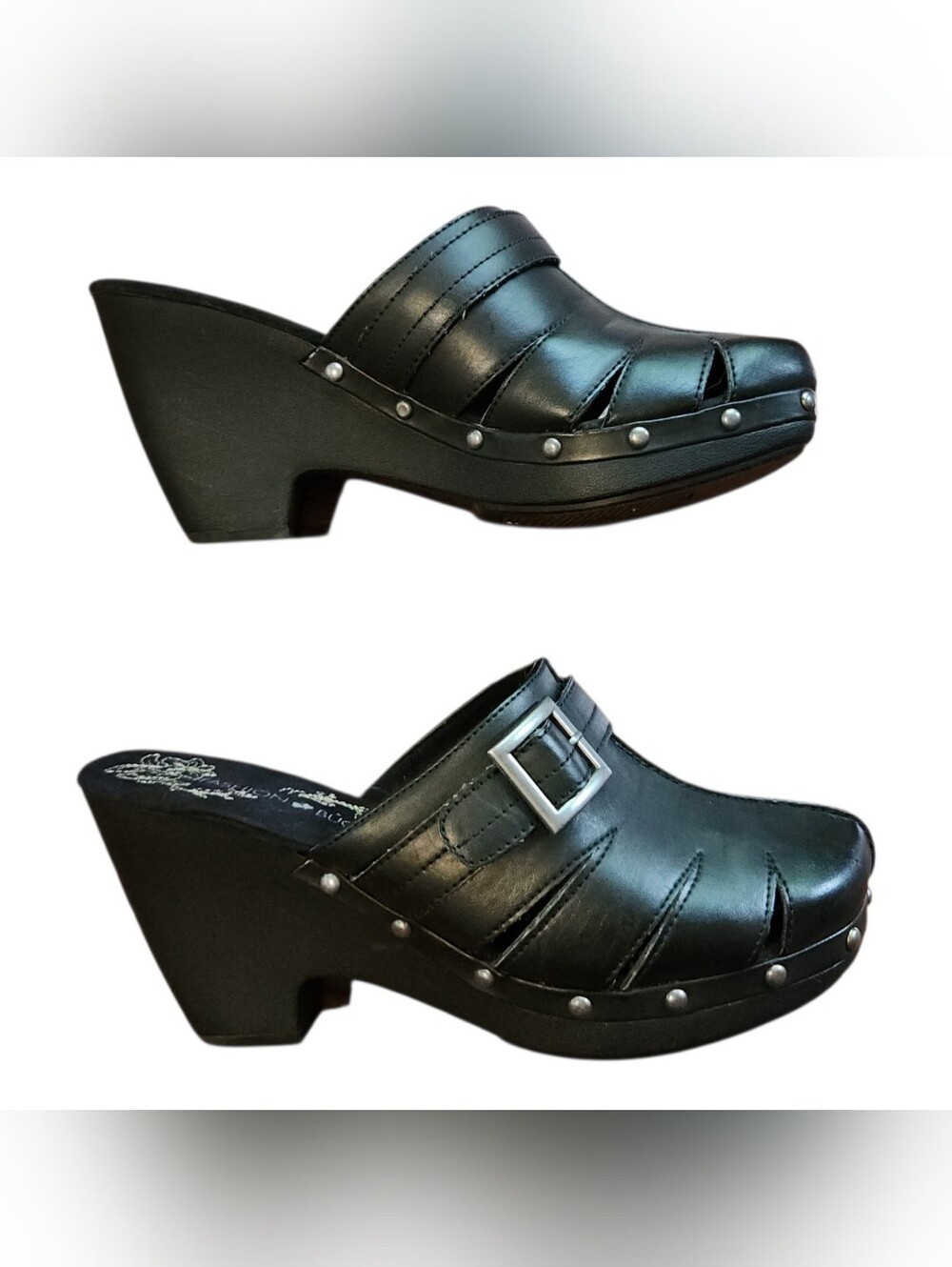 Fashion Bug  8.5 Vintage Y2K Chunky black Platform Mules Goth Punk Clogs Grunge